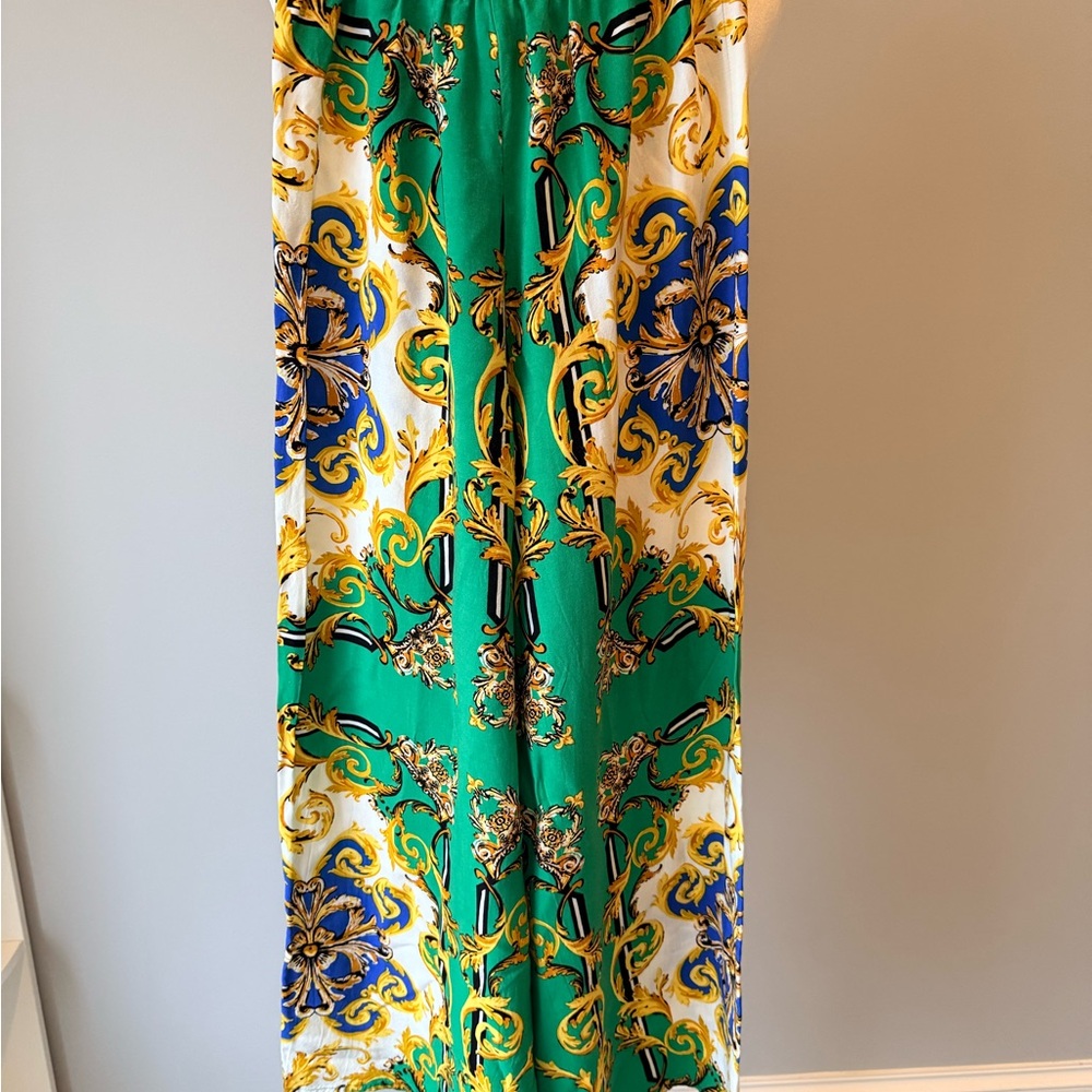 Vici Green and Blue Baroque Wide Leg Pants